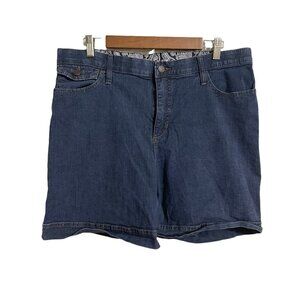 Lee Womens Dark Wash Cuffed Mid Rise Flap Button Pocket Stretch Jean Shorts 16